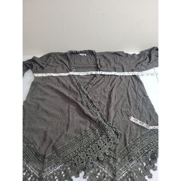 Maurices Green Open Front Crochet Trim 3/4 Sleeve Kimono Top Women's Size XL - Picture 7 of 10